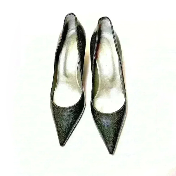 Bruno Magli Women’s Vero Cuio Green Black Spotted Heels Size 6.5 - Picture 1 of 9